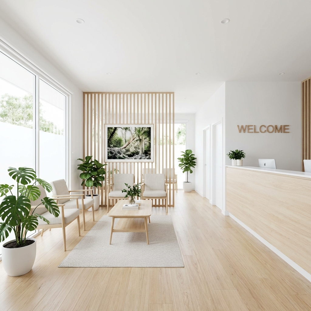 すぎうら歯科の明るく清潔な待合室